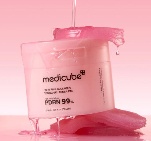 𝗣𝗗𝗥𝗡 𝗣𝗶𝗻𝗸 𝗖𝗼𝗹𝗹𝗮𝗴𝗲𝗻 𝗧𝗼𝗻𝗶𝗻𝗴 𝗚𝗲𝗹 𝗧𝗼𝗻𝗲𝗿 𝗣𝗮𝗱 - Medicube ( 70 pads)